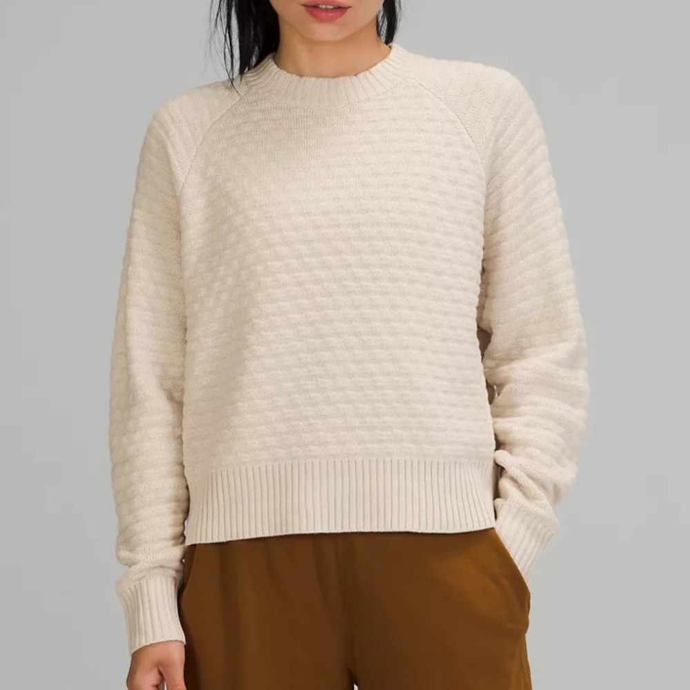 Texture Play Crew Sweater- White Opal